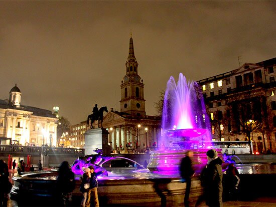Trafalgar Square at Night in London, England- lavenderdays